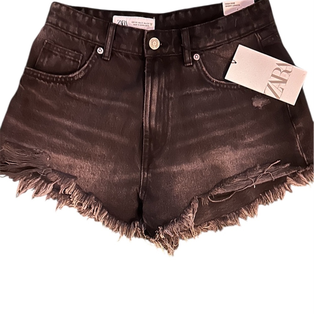 Zara Women's Dark Frayed Jean Shorts
